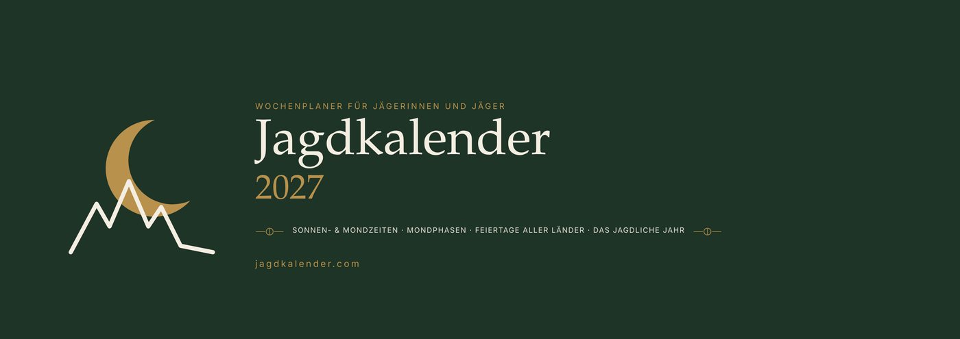 Jagdkalender 2027 – Deckblatt des Tischkalenders in Tannengrün mit Jagdhorn